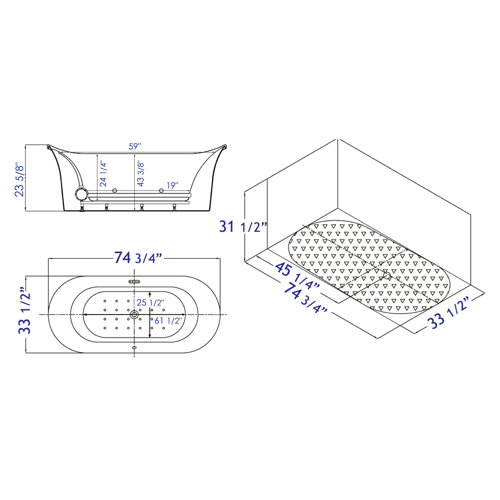 EAGO 74.75'' x 33.5'' Freestanding Air Fiberglass Bathtub & Reviews